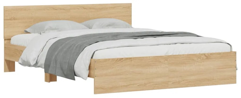 Estrutura cama c/ cabeceira/luzes LED 150x200cm carvalho sonoma