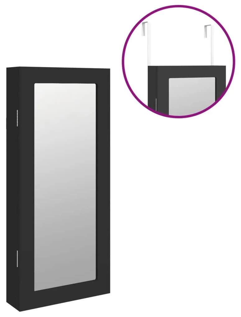 Móvel para joias de parede espelhado 30x8,5x67 cm preto