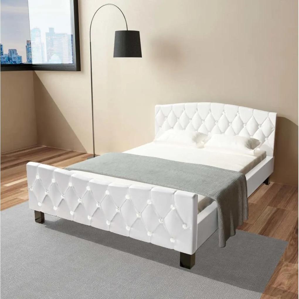 Cama com colchão 140x200 cm couro artificial branco