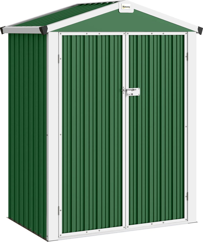 Outsunny Abrigo de Jardim Exterior 1,1 m² 133x87x178 cm com Portas Duplas Telhado Inclinado e Luvas Verde | Aosom Portugal