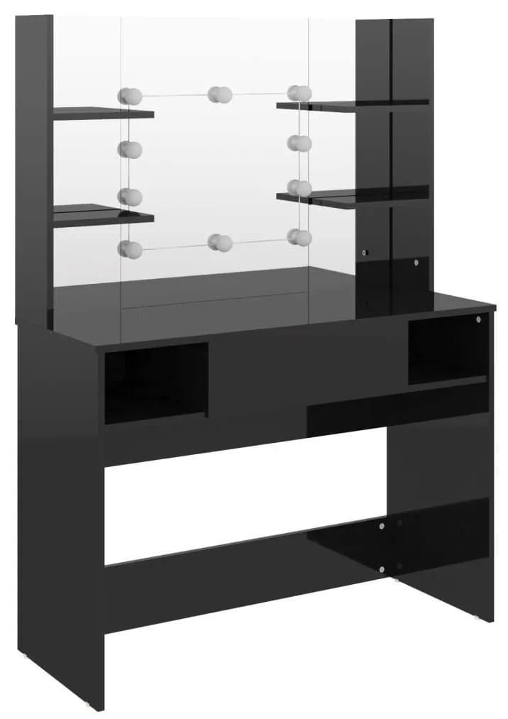 Mesa de maquilhagem c/ LEDs 100x40x135 cm MDF preto brilhante