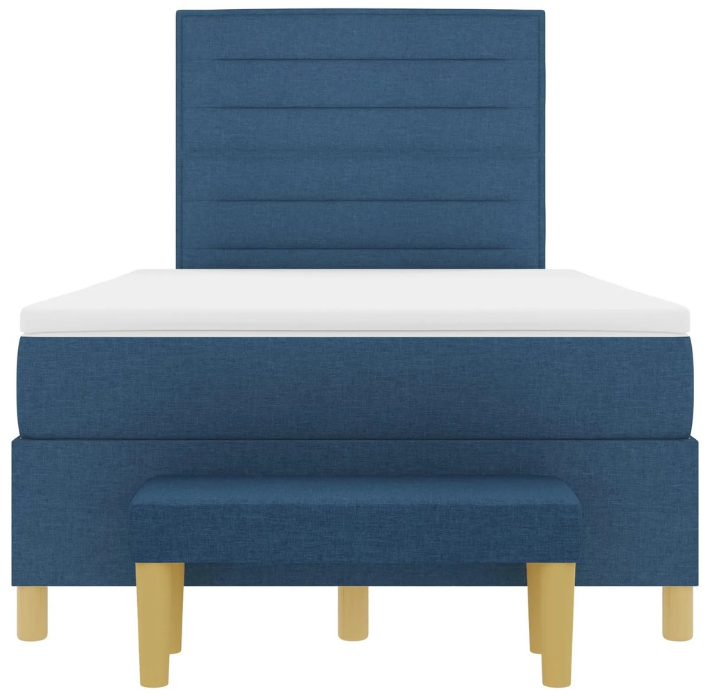 Cama Box Spring com Colchão &amp; Banco Azul 120x200 cm Tecido