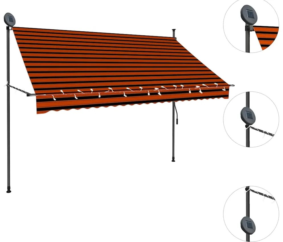 Toldo retrátil manual com LED 250 cm laranja e castanho