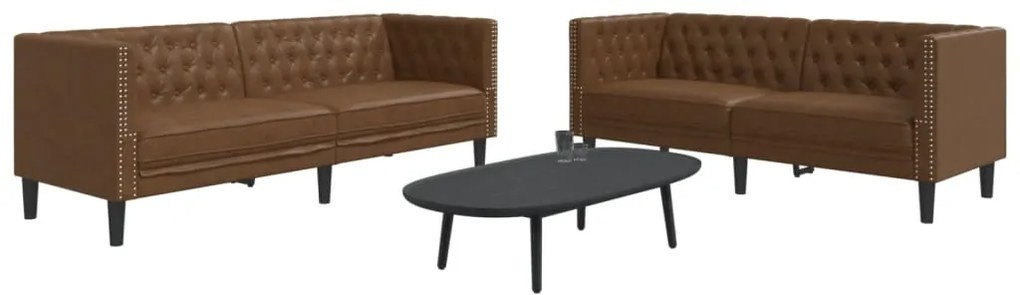 vidaXL 2 pcs conj. de sofás chesterfield camurça artificial castanho