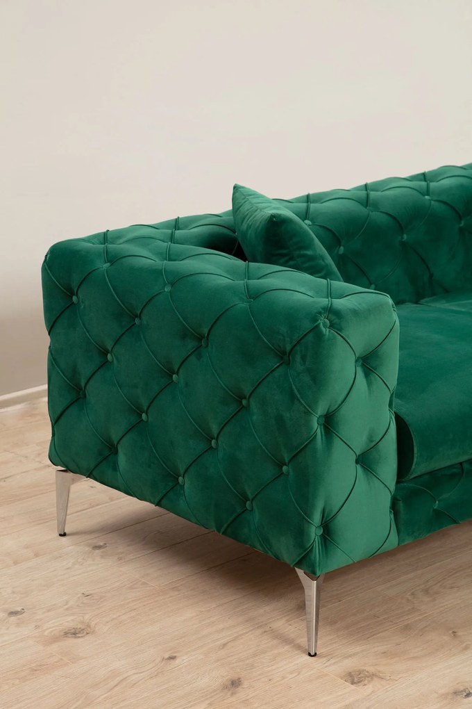 Sofá de 3 Lugares com Pernas em Metal Cromado – Francisca – Verde – 23