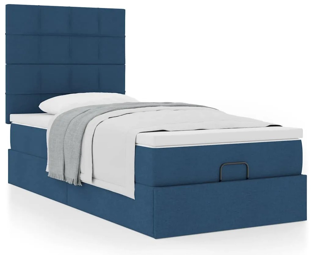 Cama otomana com colchão 90x200 cm tecido azul