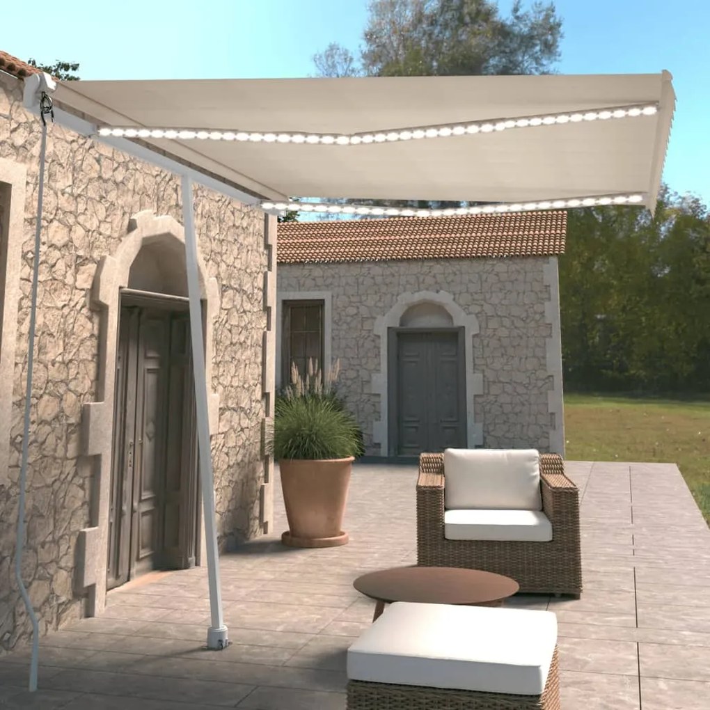 vidaXL Toldo automático com LED e sensor de vento 300x250 cm creme