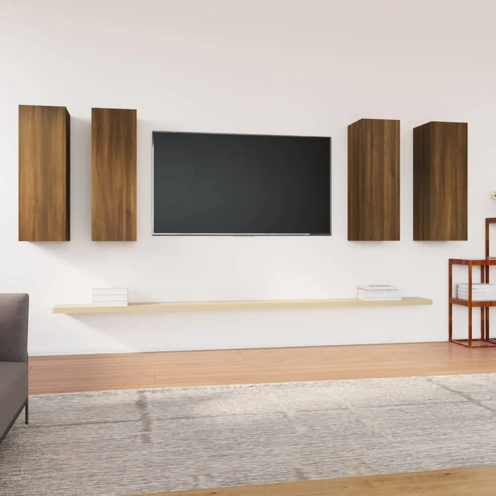 3120331 vidaXL Móveis de TV 4 pcs 30,5x30x90 cm madeira cor carvalho castanho