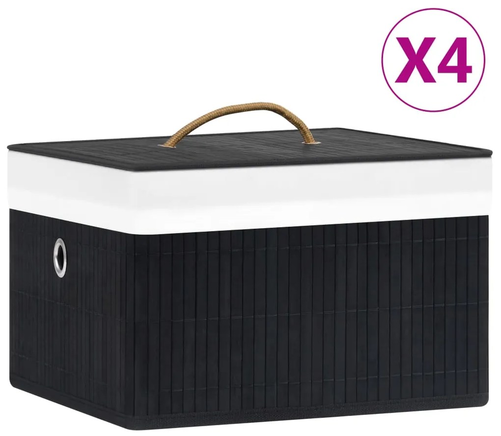 vidaXL Caixas de arrumação 4 pcs bambu preto