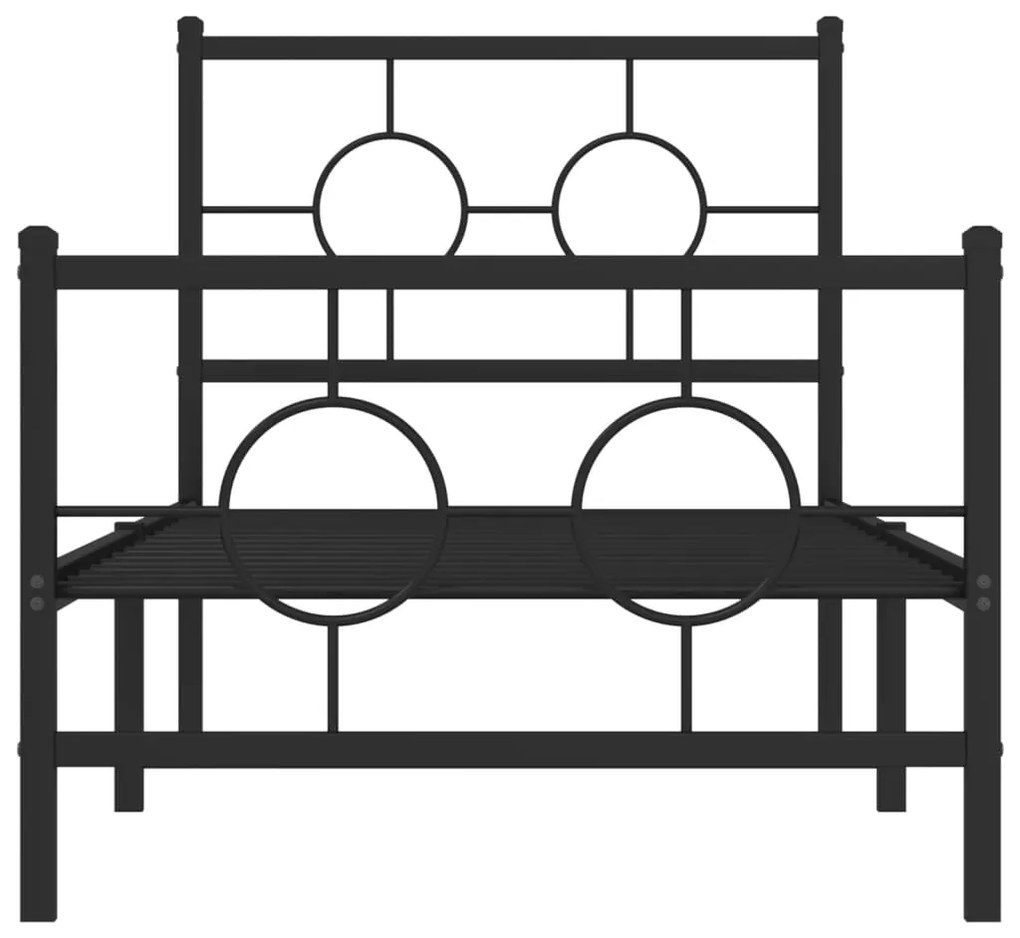 Estrutura de cama com cabeceira e pés 75x190 cm metal preto