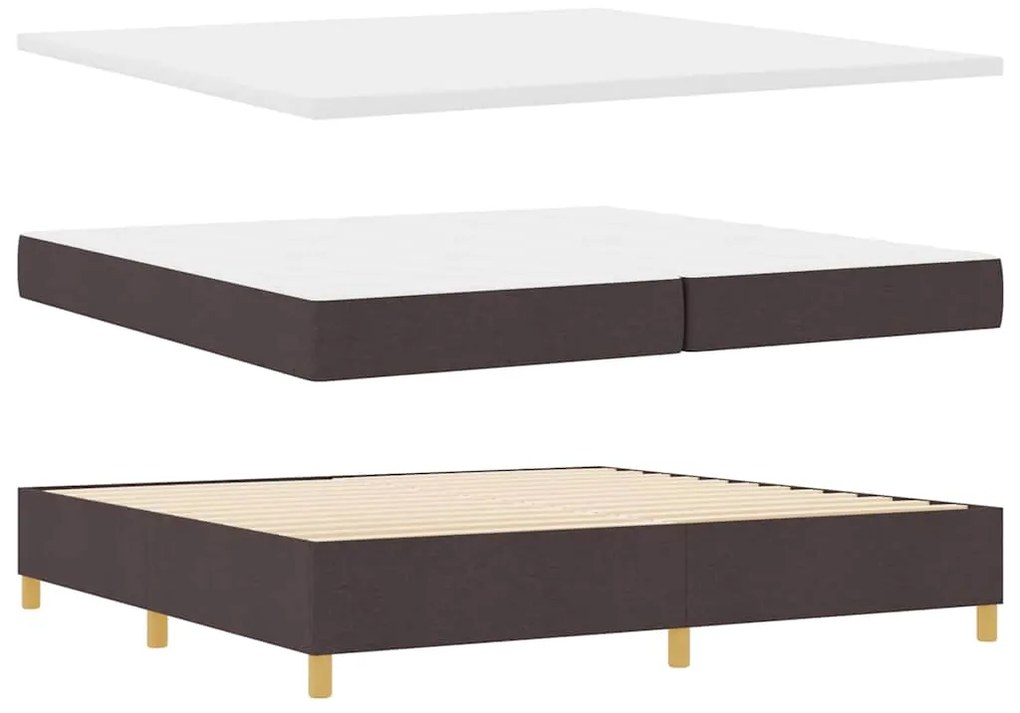Cama Box Spring com Colchão &amp; LED Castanho Escuro 200x200 cm Tecido
