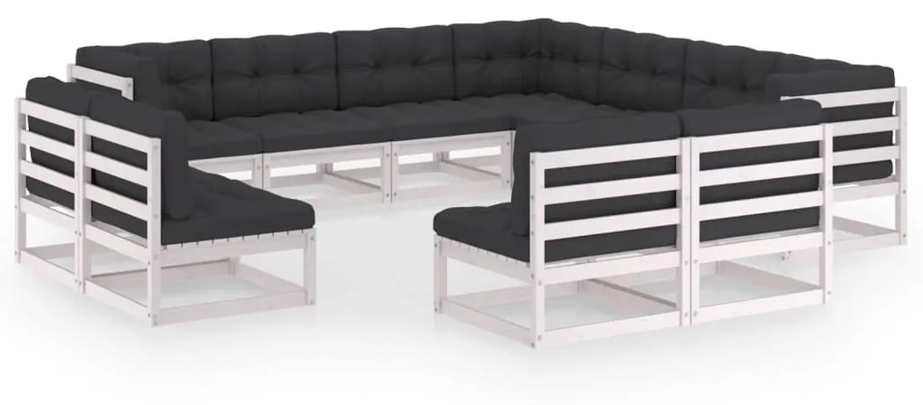 vidaXL 11 pcs conj. lounge de jardim c/ almofadões pinho maciço branco