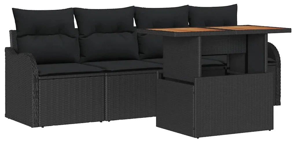 Conjunto de sofá de jardim de 5 peças com almofadas pretas de rattan s