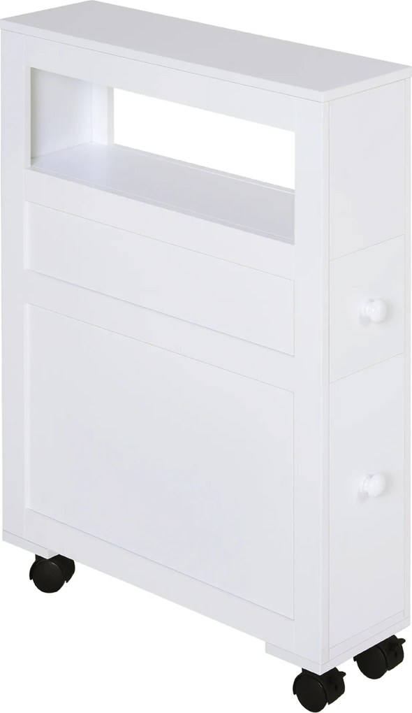 Armário Casa de Banho para Espaços Reduzidos com 4 Rodas Prateleira Aberta e Gavetas 16x52x71,5 cm Branco