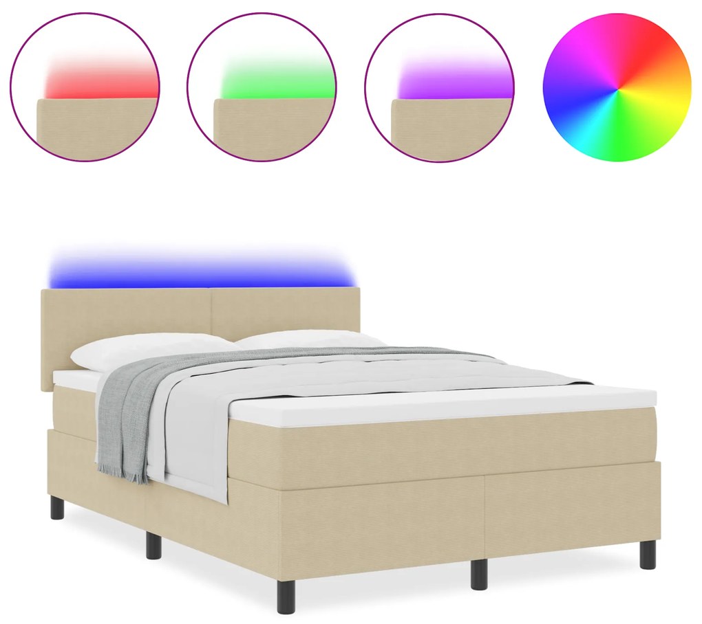 Cama Box com Colchão &amp; Luz LED Cinza Verde 140x200 cm Tecido de Veludo