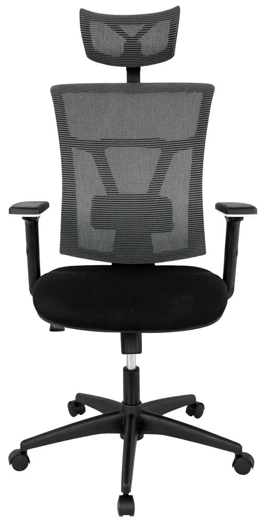 Cadeira de escritório KABUL, ergonómica, rede cinza, assento tecido preto