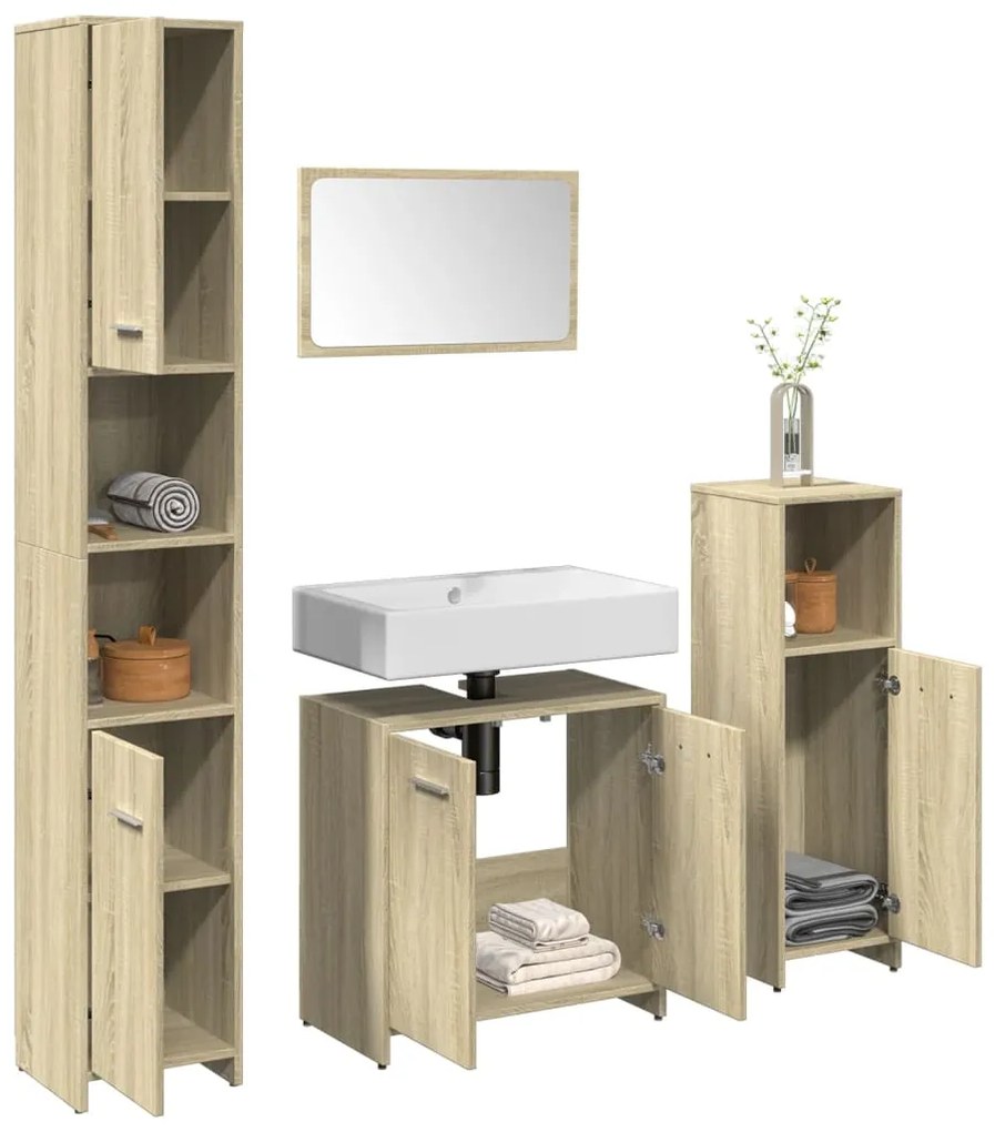 vidaXL 4 pcs conj. móveis casa banho derivados madeira carvalho sonoma