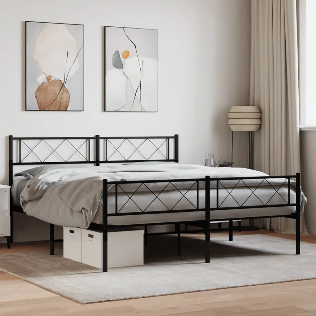 vidaXL Estrutura de cama com cabeceira e pés 120x200 cm metal preto