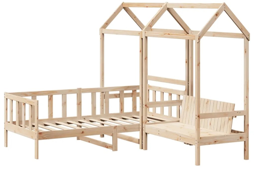 Conj. de sofá-cama e banco c/ telhado 90x190 cm pinho maciço
