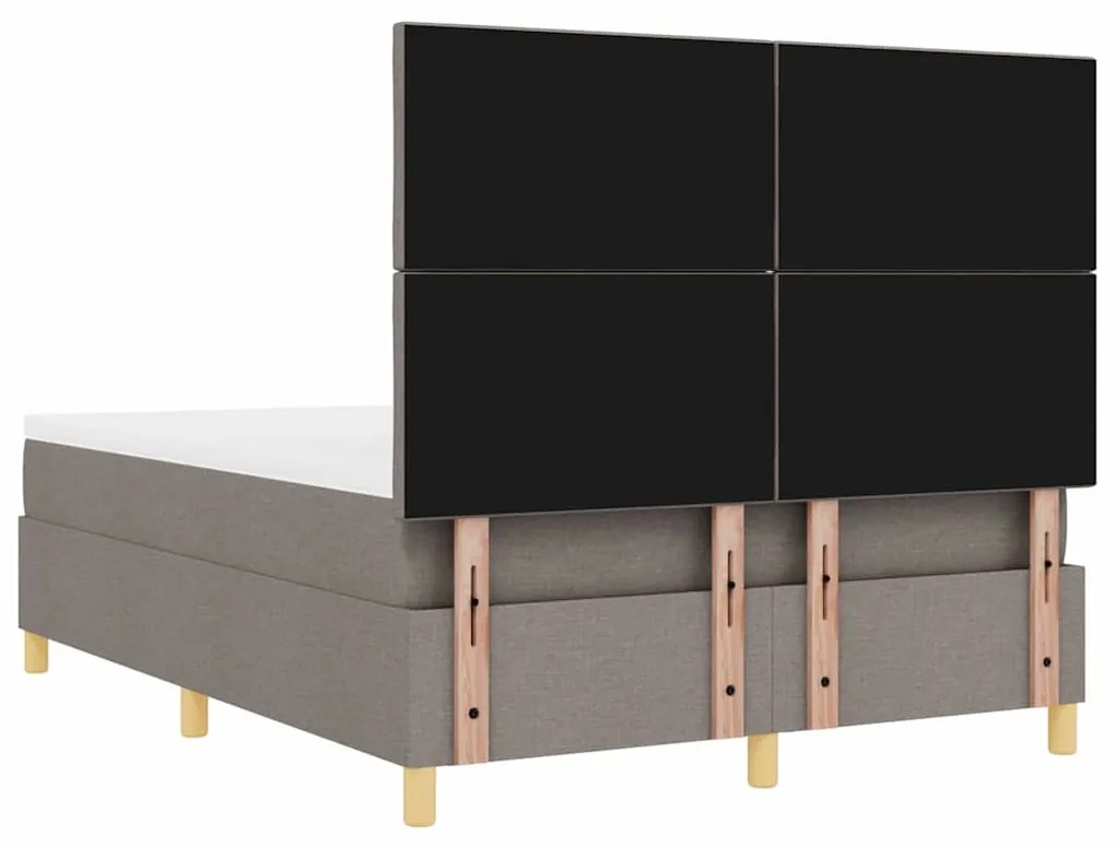 Cama Box Spring com Colchão &amp; LED Taupe 140x190 cm Tecido