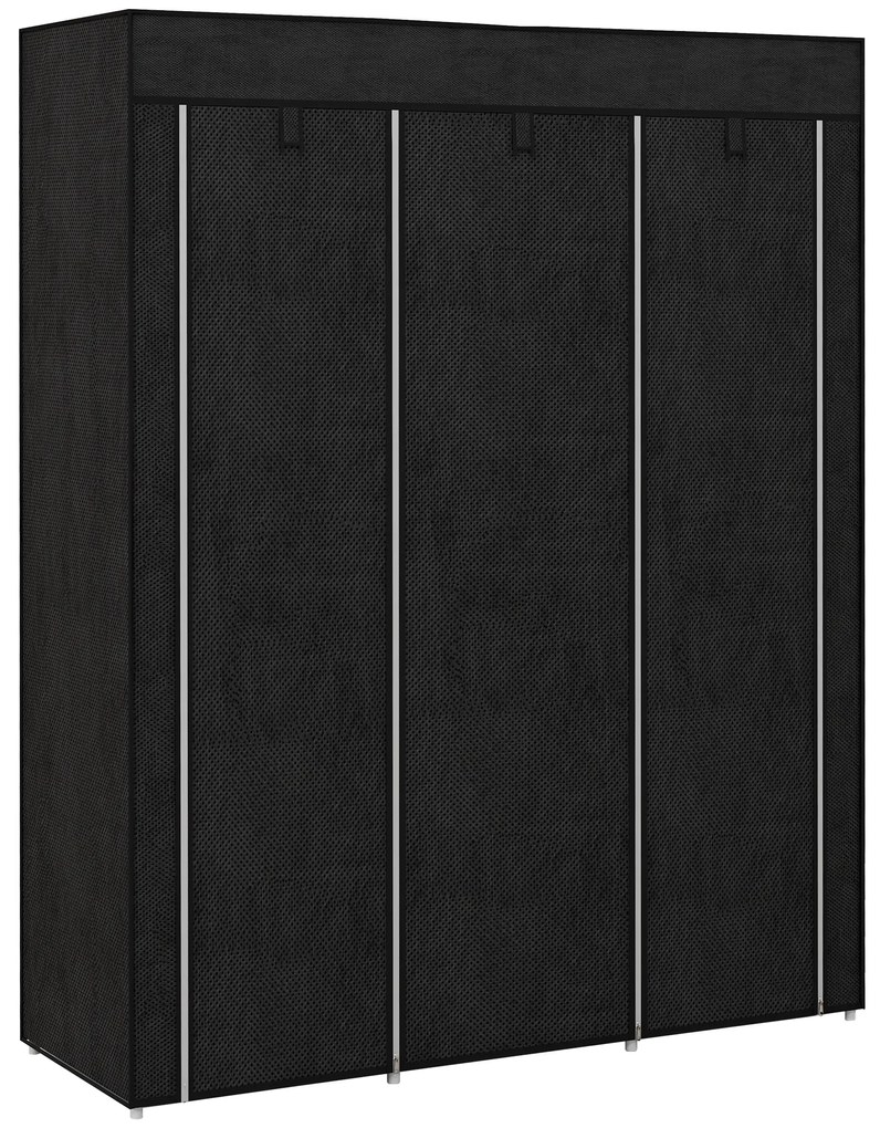 HOMCOM Roupeiro de Tecido Dobrável com 8 Prateleiras de Armazenamento e 2 Barras de Pendurar 125x43x162,5 cm Preto | Aosom Portugal