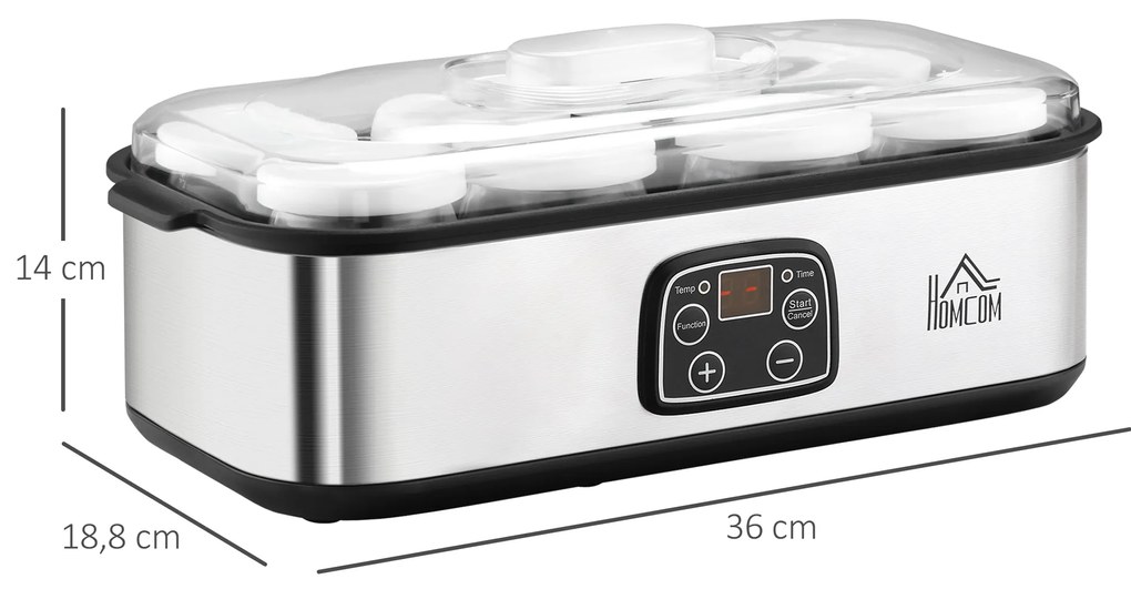 Iogurteira 30W Volume 1,44L com 8 Frascos de Cristal de 180ml Termostato Ajustável Temporizador de 1-48 Horas e Desligado Automático 36x18,8x14cm Prat