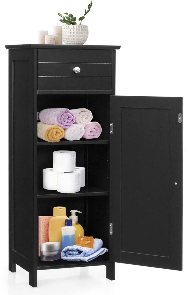 Armário de chão com gaveta prática e prateleiras ajustáveis ​​em 3 níveis para sala de estar/quarto - branco