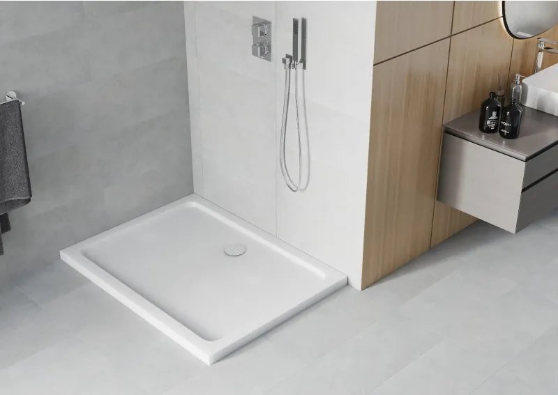 Mexen Flat base de duche retangular slim 100 x 80 cm, branco, sifão cromado - 40108010