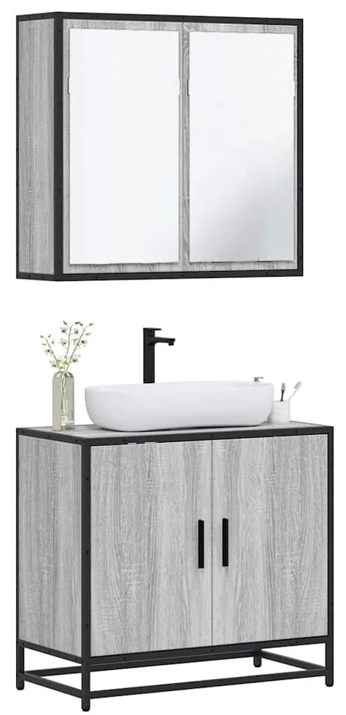 vidaXL 2 pcs conjunto móveis WC derivados de madeira sonoma cinza
