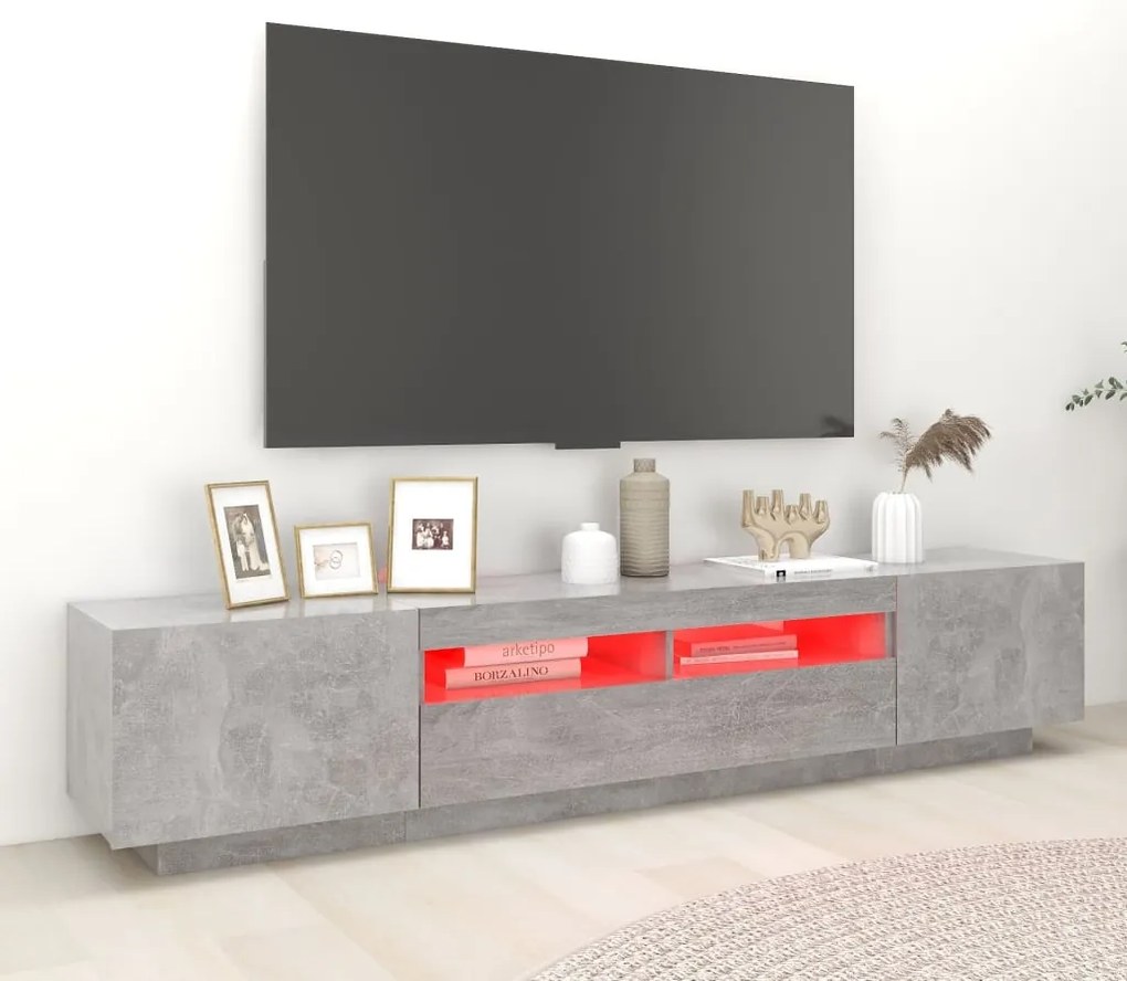 Móvel de TV com luzes LED 200x35x40 cm cinzento cimento