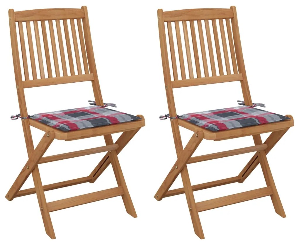 vidaXL Cadeiras de jardim dobráveis c/ almofadões 2 pcs acácia maciça