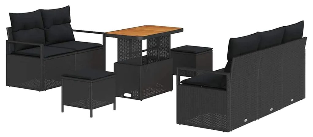 Conjunto de Sofá de Jardim vidaXL 8 Peças com Almofadas Preto Rattan P