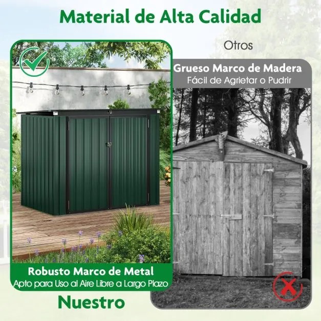 Abriigo Jardim com fechadura e duas aberturas, 2 portas, estrutura em metal para quintal, 172 x 95,5 x 130 cm, verde