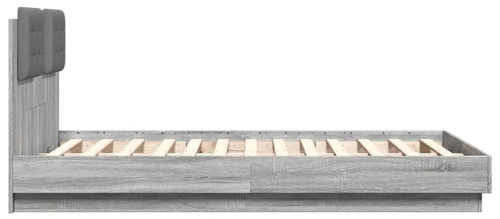 Estrutura de cama c/ cabeceira/luzes LED 120x190cm cinza sonoma