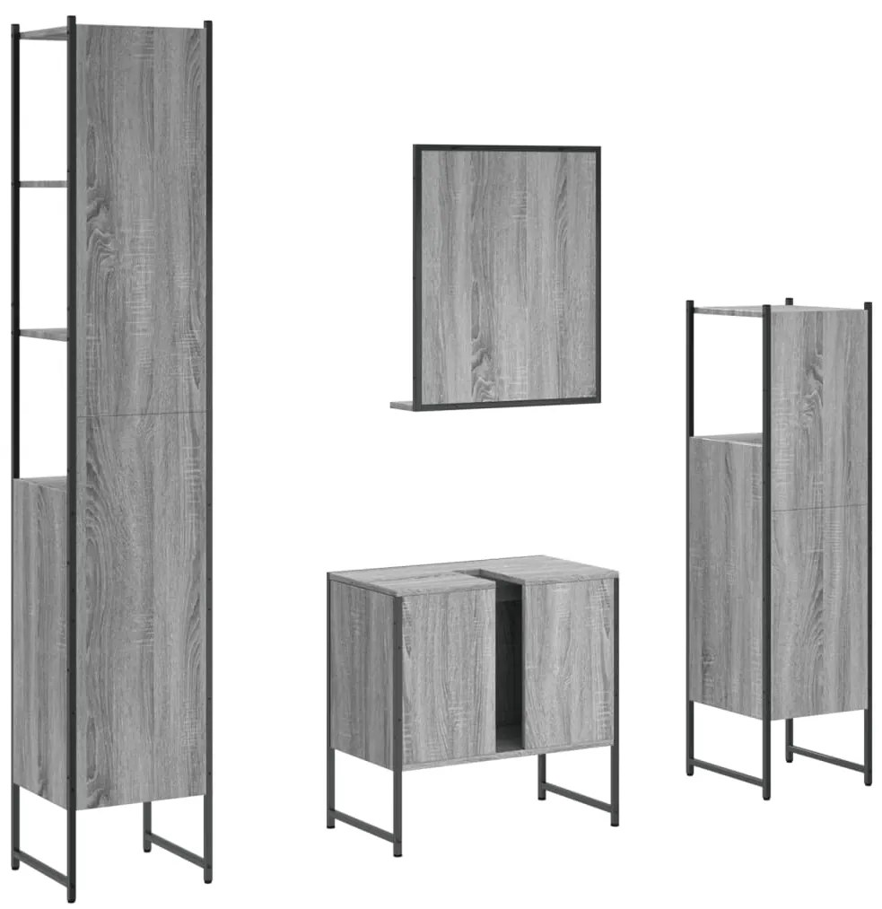 4 pcs conj. móveis casa de banho derivados madeira cinza sonoma