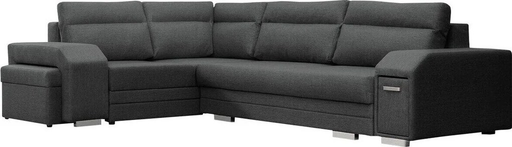 Sofá de canto Kingsport 101, Cama com arrumação, 305x205x90cm, 209 kg, Pernas: Plástico