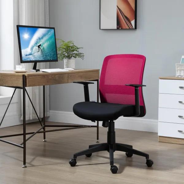 Cadeira de escritório giratória com altura ajustável Apoio de brazos suporte lombar Encosto respirável 58x60x89-99 cm Fúcsia