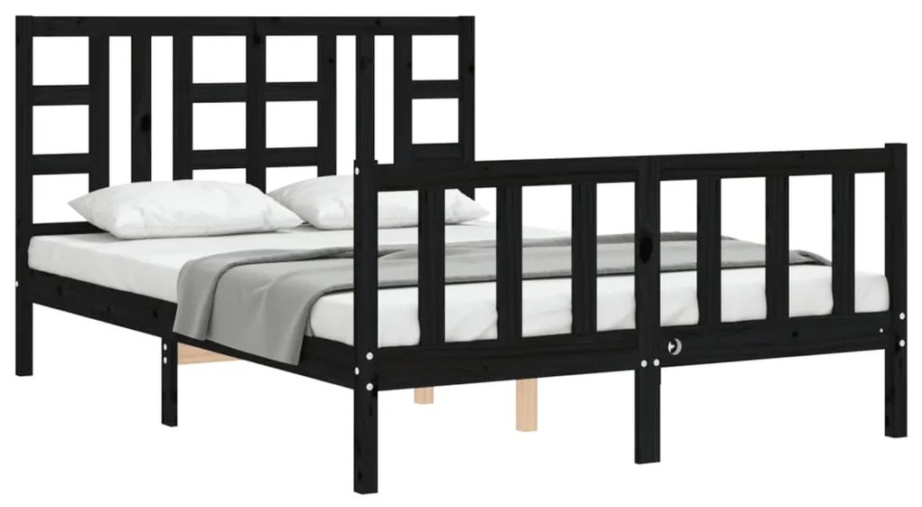 Estrutura de cama com cabeceira 140x190 cm madeira maciça preto