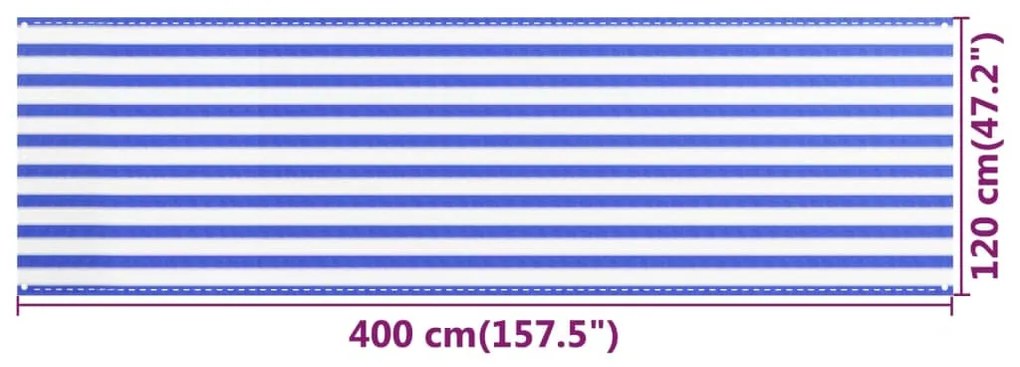 Tela de varanda 120x400 cm PEAD azul e branco