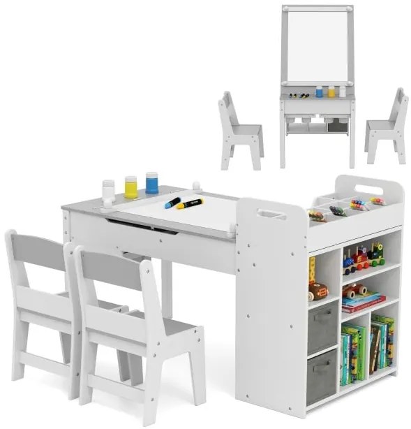 Conjunto de mesa de arte infantil e 2 cadeiras com rolo de papel e prateleiras de armazenamento - Natural