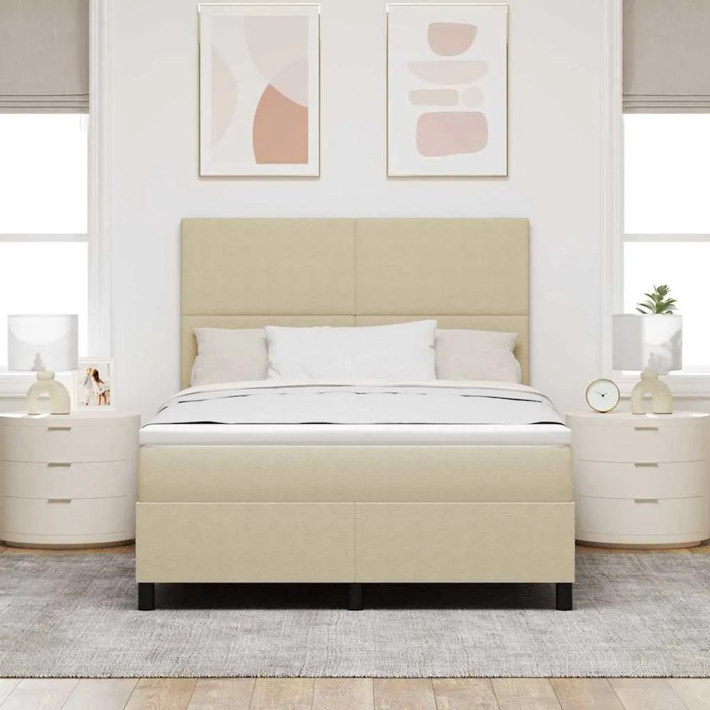 Cama Box Spring com Colchão Verde Claro Cinza 140x200 cm Tecido de Cor