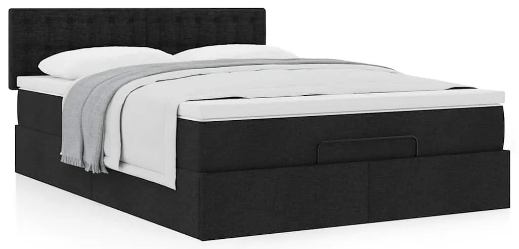 Cama otomana com colchão 140x200 cm tecido preto