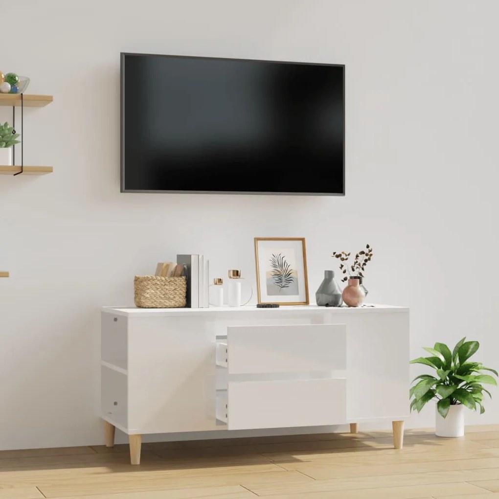 Móvel p/ TV 102x44,5x50 cm derivados madeira branco brilhante