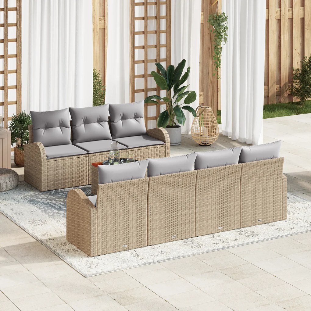 Conjunto de Sofá de Jardim vidaXL 8 Peças com Almofadas Bege Polirrata