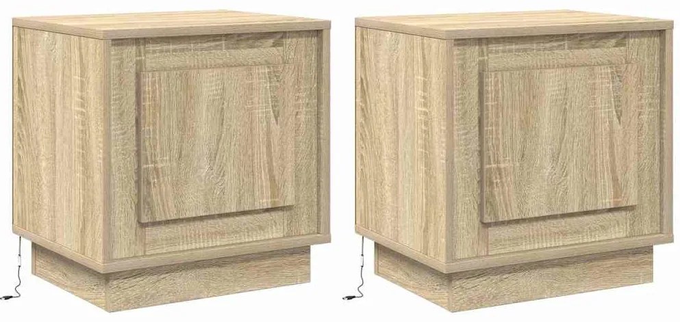 Criados-mudos com Luzes LED 2 pcs Carvalho Sonoma 44x34,5x45 cm