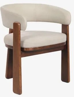 Pack De 2 Cadeiras De Jantar Com Braços Estofadas E Em Madeira De Carvalho Carbalis Carvalho Escuro Castanho & Chenille Beige Creme - Sklum