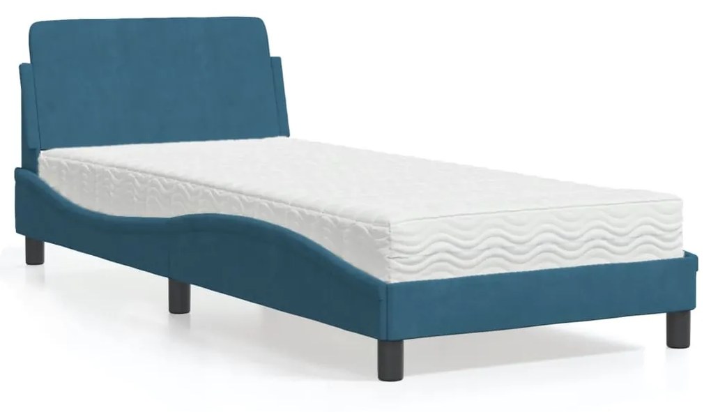 Cama com colchão 90x190 cm veludo azul