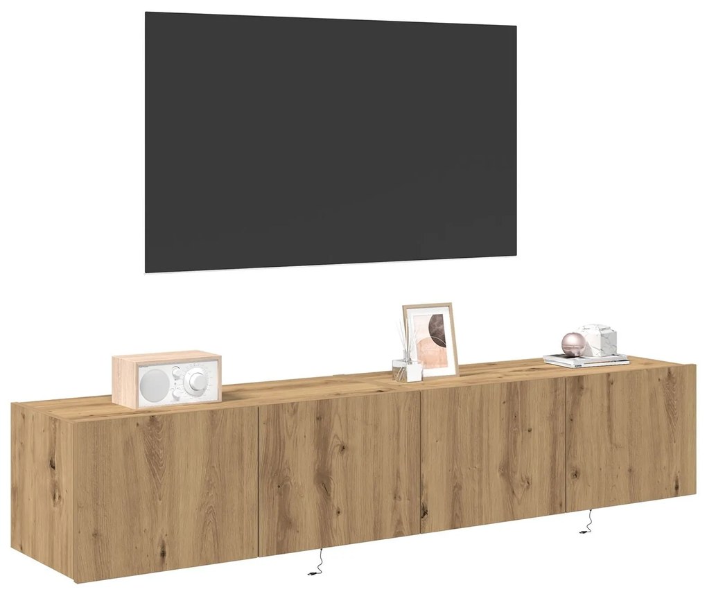 Armários de TV vidaXL com luzes LED 2 pcs Carvalho Artesanal 80x35x31