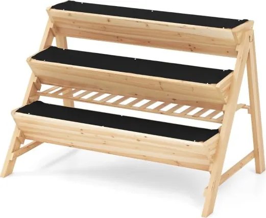 Floreira para vaos de jardim com 3 níveis, prateleira, 2 ganchos para pendurar e 3 forros para estufa 117 x 74 x 80 cm Natural