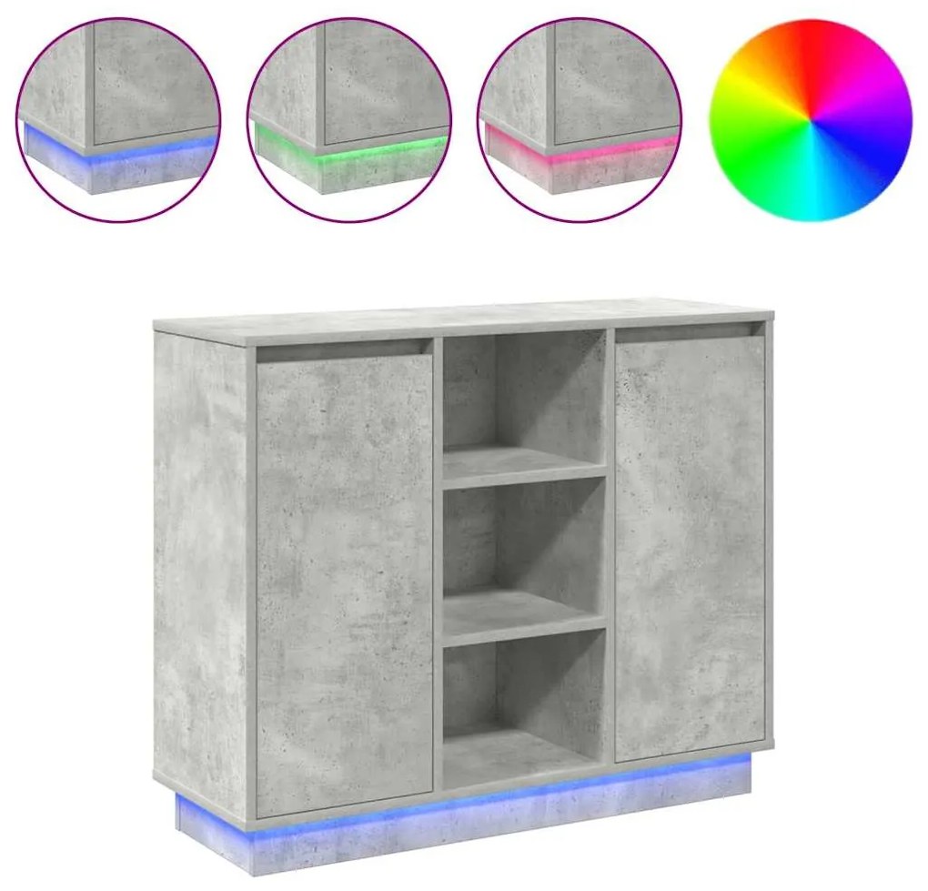 Buffet com LED Cinza Concreto 90x32x75 cm Madeira engenheirada